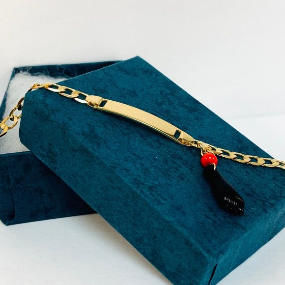 Gold Filled Baby Children ID Bracelet/Good Luck & Proteccion Azabache Bracelet. - Picture 7 of 8